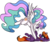 Size: 5928x4972 | Tagged: safe, artist:cutepencilcase, princess celestia, oc, alicorn, pony, unicorn, g4, absurd resolution, canon x oc, commission, cute, cutelestia, duo, female, looking at each other, mare, missing accessory, open mouth, pounce, simple background, smiling, transparent background