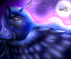 Size: 2400x2000 | Tagged: safe, artist:minelvi, artist:mizhoreonechan, princess luna, pony, g4, female, high res, moon, night, solo