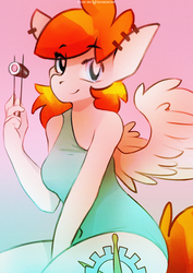 Size: 848x1200 | Tagged: safe, artist:foxinshadow, oc, oc only, oc:blazing gear, pegasus, anthro, clothes, ear piercing, female, food, looking at you, one-piece swimsuit, piercing, solo, sushi, swimsuit