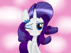 Size: 4128x3096 | Tagged: safe, artist:lovehtf421, rarity, pony, unicorn, g4, blushing, cute, equestria girls ponified, eyeshadow, female, hairclip, high res, human pony rarity, looking at you, makeup, mare, one eye closed, ponified, raribetes, solo