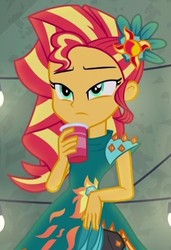 Size: 371x541 | Tagged: safe, screencap, sunset shimmer, equestria girls, g4, my little pony equestria girls: legend of everfree, clothes, cropped, cup, female, high heels, shoes, solo