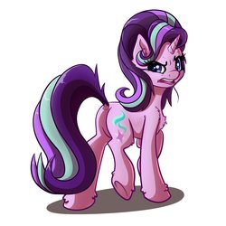 Size: 4000x4000 | Tagged: safe, artist:witchtaunter, starlight glimmer, pony, unicorn, butt, chest fluff, disgusted, dock, female, fluffy, glimmer glutes, looking back, mare, open mouth, plot, raised hoof, raised leg, raised tail, shoulder fluff, simple background, solo, tail, underhoof, white background