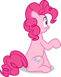 Size: 7000x8792 | Tagged: safe, artist:luckreza8, pinkie pie, earth pony, pony, a flurry of emotions, g4, absurd resolution, female, grin, mare, raised hoof, simple background, sitting, smiling, solo, transparent background, vector