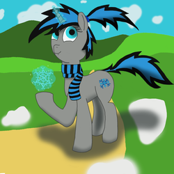 Size: 1200x1200 | Tagged: safe, artist:mrdrawfour, oc, oc only, oc:frost fang, pony, unicorn, clothes, fangs, magic, scarf, smiling, solo