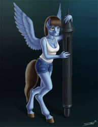 Size: 1600x2074 | Tagged: safe, artist:sa1ntmax, oc, oc only, oc:cypher, pegasus, anthro, unguligrade anthro, anthro oc, breasts, cleavage, clothes, daisy dukes, female, rule 63, shorts, solo, tank top, unshorn fetlocks