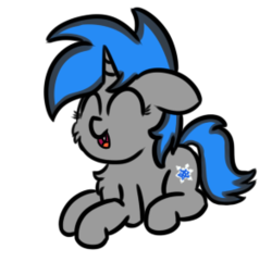 Size: 293x282 | Tagged: safe, artist:seafooddinner, oc, oc only, oc:frost fang, pony, unicorn, cheek fluff, chest fluff, cute, eyes closed, fangs, lying down, simple background, smiling, solo, transparent background