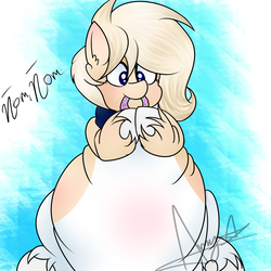 Size: 2000x2000 | Tagged: safe, artist:darkness-darkangel, oc, oc only, oc:creamy, pony, donut, eating, fat, food, high res, obese, solo, stuffing, weight gain