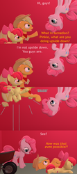 Size: 1920x4320 | Tagged: safe, artist:red4567, apple bloom, applejack, pinkie pie, earth pony, pony, g4, 3d, barn, bugs bunny, comic, dialogue, falling, high res, male, pinkie being pinkie, reference, sound effects, source filmmaker, upside down, wheelbarrow