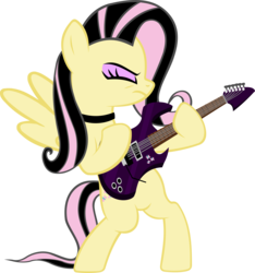 Size: 4976x5312 | Tagged: safe, artist:ironm17, fluttershy, pegasus, pony, g4, absurd resolution, bipedal, collar, electric guitar, emoshy, eyes closed, female, guitar, guitarity, heavy metal, mare, metal, metalshy, musical instrument, simple background, solo, transparent background, vector