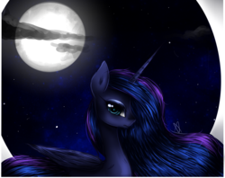 Size: 2890x2287 | Tagged: safe, artist:nutellaakanutella, princess luna, alicorn, pony, g4, female, full moon, high res, looking at you, mare, moon, night, night sky, solo