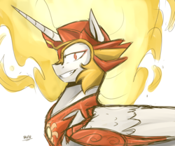 Size: 3000x2500 | Tagged: safe, artist:lrusu, daybreaker, alicorn, pony, a royal problem, g4, female, high res, mane of fire, side view, sidemouth, solo