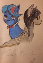 Size: 734x1080 | Tagged: safe, artist:lxden, oc, oc only, oc:hell fire, oc:hellfire, pegasus, pony, artificial wings, augmented, bowtie, brother, fanfic, fanfic art, gentlepony, green eyes, male, mechanical wing, monocle, red eyes, traditional art, wings