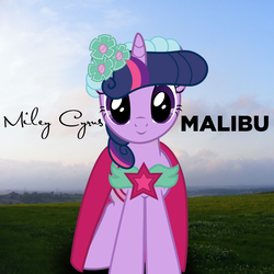 Size: 800x800 | Tagged: safe, artist:gyrotech, artist:penguinsn1fan, twilight sparkle, pony, g4, clothes, cover, dress, female, miley cyrus, parody, solo