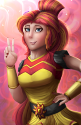 Size: 1230x1888 | Tagged: safe, artist:vanillaghosties, sunset shimmer, equestria girls, equestria girls specials, g4, my little pony equestria girls: dance magic, clothes, dress, female, flamenco dress, looking at you, neutral response, smiling, solo, sunset shimmer flamenco dress, uncanny valley