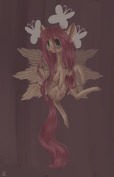 Size: 1000x1550 | Tagged: safe, artist:wopphank, fluttershy, pegasus, pony, g4, female, looking at you, multiple wings, six wings, solo, spread wings, stray strand, turned head, wings