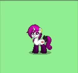 Size: 1570x1463 | Tagged: safe, oc, oc only, oc:smoochie, pony, unicorn, pony town, bow, clothes, ear piercing, earring, female, green background, jewelry, lidded eyes, mare, piercing, simple background, smiling, socks, solo, tail bow