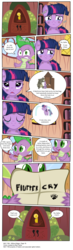 Size: 3391x11622 | Tagged: safe, artist:perfectblue97, spike, twilight sparkle, bear, dragon, earth pony, pony, comic:without magic, g4, absurd resolution, blank flank, book, bookshelf, comic, crying, earth pony twilight, female, fluttercry, golden oaks library, implied fluttershy, implied poop, male, mare, outhouse, pointy ponies, toilet humor