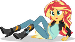 Size: 299x168 | Tagged: safe, edit, sunset shimmer, comic:a new change, equestria girls, g4, bad edit, fanfic, female, friendship games outfit, picture for breezies, pregnant, pregnant edit, simple background, solo, teen pregnancy