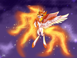 Size: 5320x4000 | Tagged: safe, artist:darsiaradianthorner, daybreaker, alicorn, pony, a royal problem, g4, absurd resolution, evil laugh, female, flying, open mouth, solo