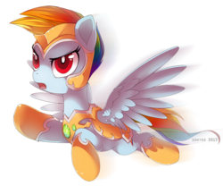 Size: 1034x859 | Tagged: dead source, safe, artist:si1vr, rainbow dash, pony, g4, armor, female, helmet, open mouth, simple background, solo, spread wings, white background, wings