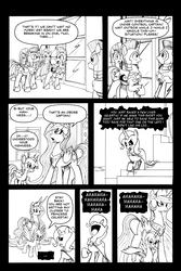 Size: 3300x4952 | Tagged: safe, artist:leon-z, lord tirek, princess celestia, trixie, oc, oc:thunderbolt, pony, unicorn, comic:returns endings & beginnings, g4, absurd resolution, comic, female, guard, mare, possessed