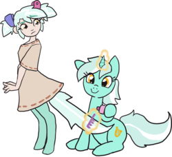 Size: 989x900 | Tagged: safe, artist:moronsonofboron, lyra heartstrings, oc, oc:hope, satyr, g4, brushie, female, mother and daughter, offspring, parent:lyra heartstrings, simple background, transparent background