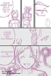 Size: 644x960 | Tagged: safe, artist:yuusan, discord, fluttershy, comic:si mlp fuera un manga yaoi, equestria girls, g4, butterscotch, comic, equestria guys, flashback, gay, height difference, male, rule 63, ship:buttercord, ship:discoshy, shipping, size difference, spanish, translated in the comments