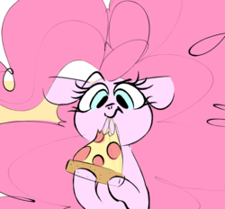 Size: 983x912 | Tagged: safe, artist:hattsy, pinkie pie, earth pony, pony, g4, eating, female, food, hoof hold, impossibly large mane, meat, pepperoni, pepperoni pizza, pizza, solo, tumblr