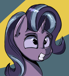 Size: 1212x1330 | Tagged: safe, artist:post-it, starlight glimmer, pony, g4, abstract background, bust, cel shading, female, smiling, solo