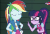 Size: 418x288 | Tagged: safe, screencap, rainbow dash, sci-twi, twilight sparkle, equestria girls, equestria girls specials, g4, my little pony equestria girls: movie magic, animated, faic, female, geode of super speed, geode of telekinesis, gif, magical geodes, recycled animation, teletoon, wagging finger