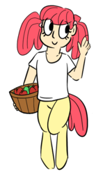 Size: 307x517 | Tagged: safe, artist:heretichesh, color edit, edit, editor:color anon, oc, oc only, oc:peach, satyr, apple, basket, clothes, colored, food, offspring, parent:apple bloom, shirt, simple background, solo, t-shirt, transparent background