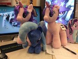 Size: 1024x768 | Tagged: safe, artist:ramivic, starlight glimmer, trixie, pony, unicorn, g4, build-a-bear, customized toy, equal sign, equality, female, irl, mare, photo, plushie, toy, wallpaper