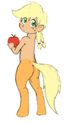 Size: 799x1500 | Tagged: safe, artist:dj-black-n-white, color edit, edit, editor:color anon, oc, oc only, oc:cinnamon cider, satyr, apple, ass, butt, colored, food, nudity, offspring, parent:applejack, simple background, solo, transparent background