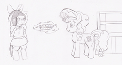 Size: 2891x1551 | Tagged: safe, artist:oneovertwo, sugar belle, oc, oc:darcy, satyr, g4, food, offspring, parent:big macintosh, pie