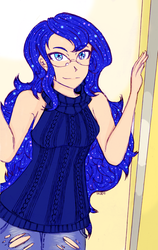 Size: 1827x2893 | Tagged: safe, artist:deeemperor, princess luna, human, g4, clothes, female, glasses, humanized, looking at you, smiling, solo, sweater