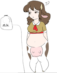 Size: 470x595 | Tagged: safe, artist:parish-of-spacedust, edit, editor:vhatug, oc, oc only, oc:petunia, satyr, breasts, female, milk, offspring, parent:daisy jo, simple background, solo, udder, white background