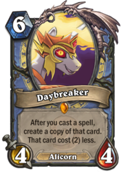 Size: 400x569 | Tagged: safe, artist:arareroll, daybreaker, alicorn, pony, a royal problem, g4, card, hearthstone, legendary, looking at you, mage, mane of fire, sinister glare, trading card, trading card game, warcraft