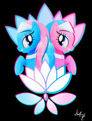 Size: 600x795 | Tagged: safe, artist:ii-art, aloe, lotus blossom, earth pony, pony, g4, black background, cute, duo, female, mare, simple background, smiling, spa twins, spaww twins