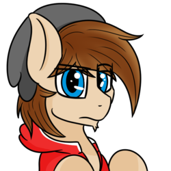 Size: 512x512 | Tagged: safe, artist:eclipsepenumbra, oc, oc only, oc:zone blitz, pony, annoyed, beanie, clothes, facial hair, hat, hoodie, looking at you, raised eyebrow, solo