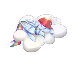 Size: 965x801 | Tagged: safe, artist:sisitowe, rainbow dash, pony, g4, cloud, eyes closed, female, folded wings, prone, simple background, sleeping, solo, transparent background