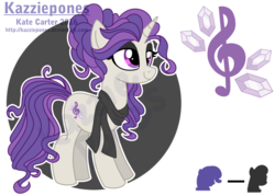 Size: 1024x735 | Tagged: safe, artist:kazziepones, oc, oc only, oc:symphony gem, pony, unicorn, clothes, female, magical lesbian spawn, mare, offspring, parent:octavia melody, parent:rarity, parents:raritavia, reference sheet, scarf, simple background, solo, transparent background