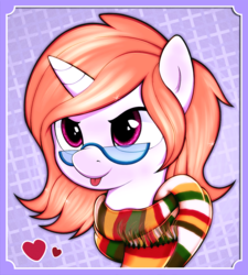 Size: 809x900 | Tagged: safe, artist:kas92, oc, oc only, pony, clothes, glasses, heart, scarf, solo, tongue out