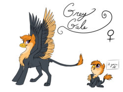 Size: 900x675 | Tagged: safe, artist:pampoke, oc, oc only, oc:grey gale, hybrid, interspecies offspring, magical lesbian spawn, offspring, parent:gabby, parent:scootaloo, parents:gabbyloo, simple background, solo, spread wings, transparent background, wings