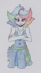 Size: 801x1424 | Tagged: safe, artist:marta4708, rainbow dash, human, g4, amanda o'neill, anime character ponified, clothes, cosplay, costume, crossover, female, humanized, little witch academia, skirt, solo, traditional art