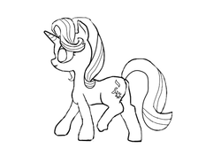 Size: 600x400 | Tagged: safe, artist:violaconcert, derpibooru exclusive, starlight glimmer, pony, unicorn, g4, black and white, female, grayscale, monochrome, simple background, solo, walking, white background