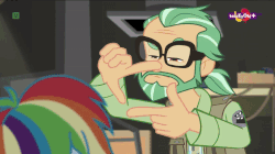 Size: 720x404 | Tagged: safe, screencap, canter zoom, rainbow dash, equestria girls, equestria girls specials, g4, my little pony equestria girls: movie magic, animated, director's vision, gif, loop, perfect loop, teletoon