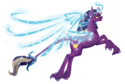 Size: 1024x687 | Tagged: safe, artist:oneiria-fylakas, oc, oc only, oc:midnight fairytale, pony, unicorn, artificial wings, augmented, female, magic, magic wings, mare, simple background, solo, transparent background, wings