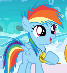 Size: 1000x1080 | Tagged: safe, screencap, rainbow dash, pegasus, pony, g4, parental glideance, cropped, cute, dashabetes, female, filly, filly rainbow dash, gold medal, happy, hnnng, medal, open mouth, smiling, solo, weapons-grade cute, younger