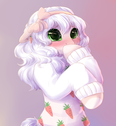 Size: 1024x1105 | Tagged: safe, artist:peachmayflower, oc, oc only, earth pony, pony, blushing, clothes, cute, female, mare, ocbetes, solo, sweater
