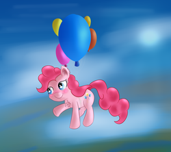 Size: 2700x2400 | Tagged: safe, artist:brok-enwings, pinkie pie, earth pony, pony, g4, balloon, chest fluff, female, floating, high res, mare, solo, then watch her balloons lift her up to the sky